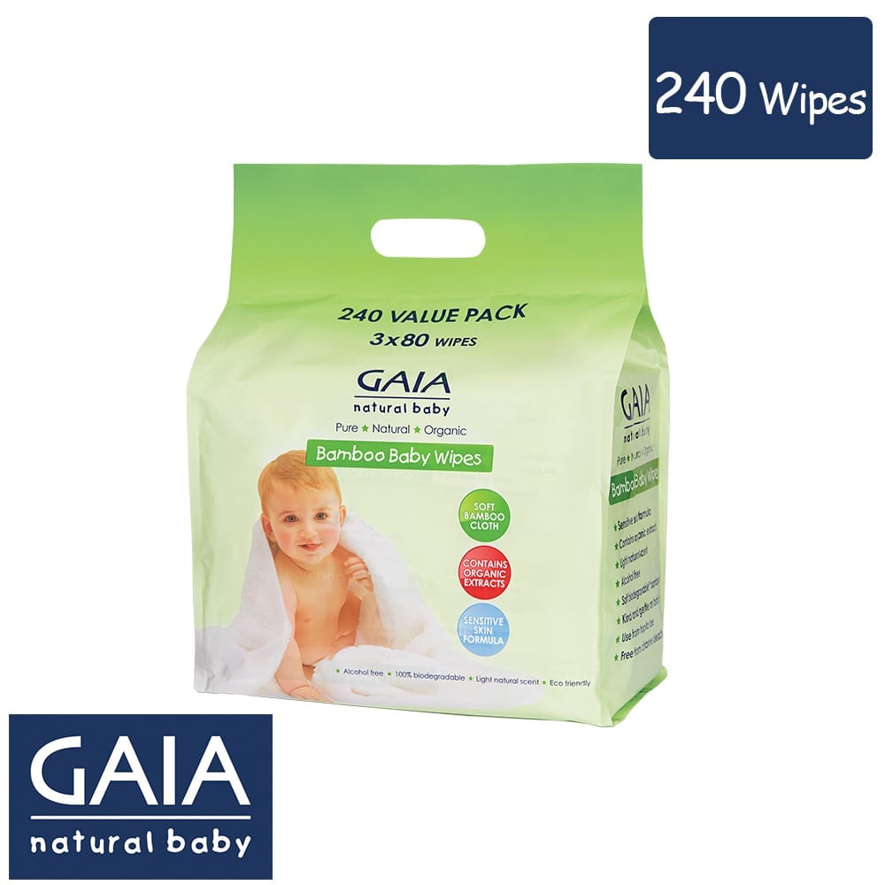 Gaia Natural Baby Wipes  240 Pack